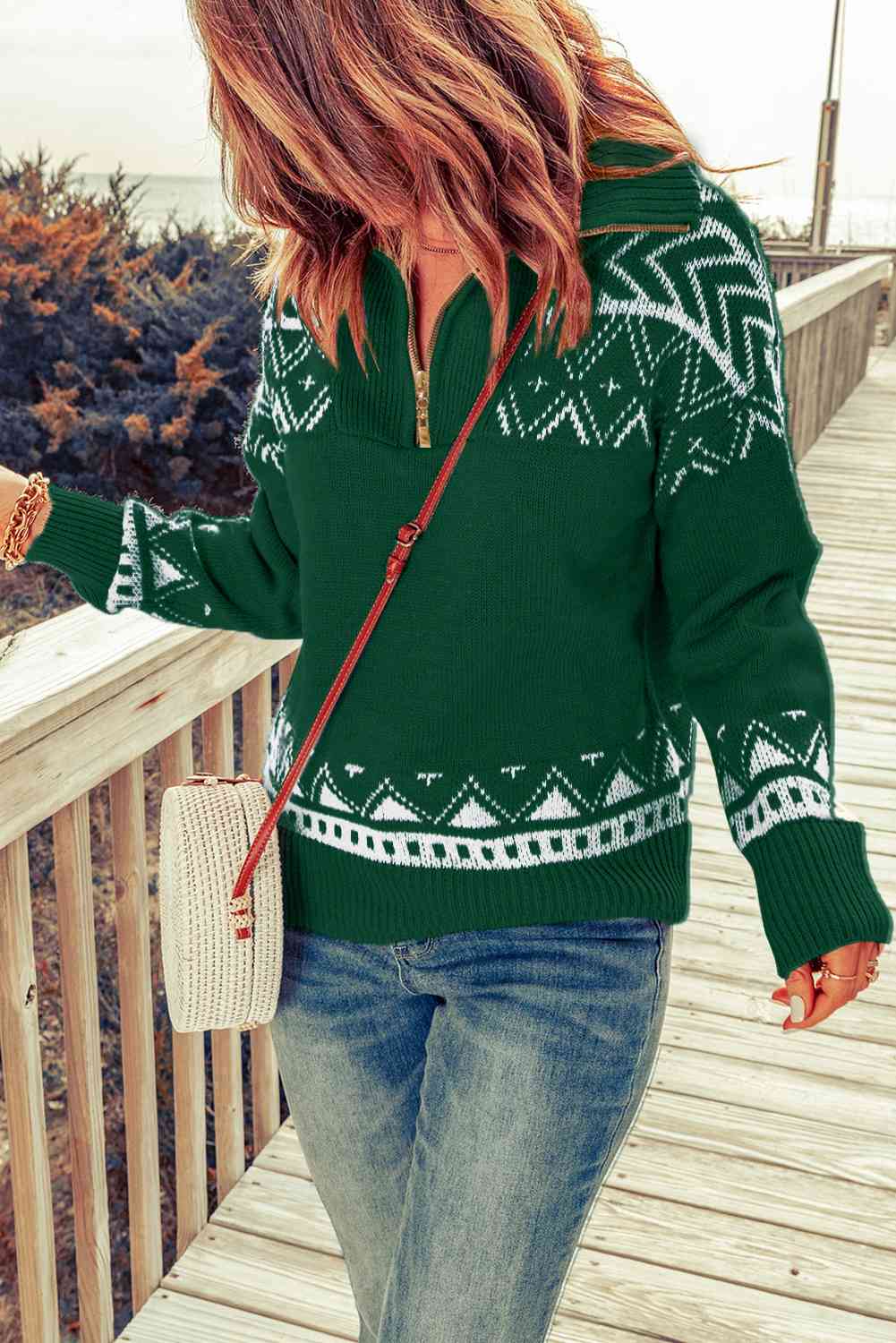 Aztec Zip-Up Pullover Sweater