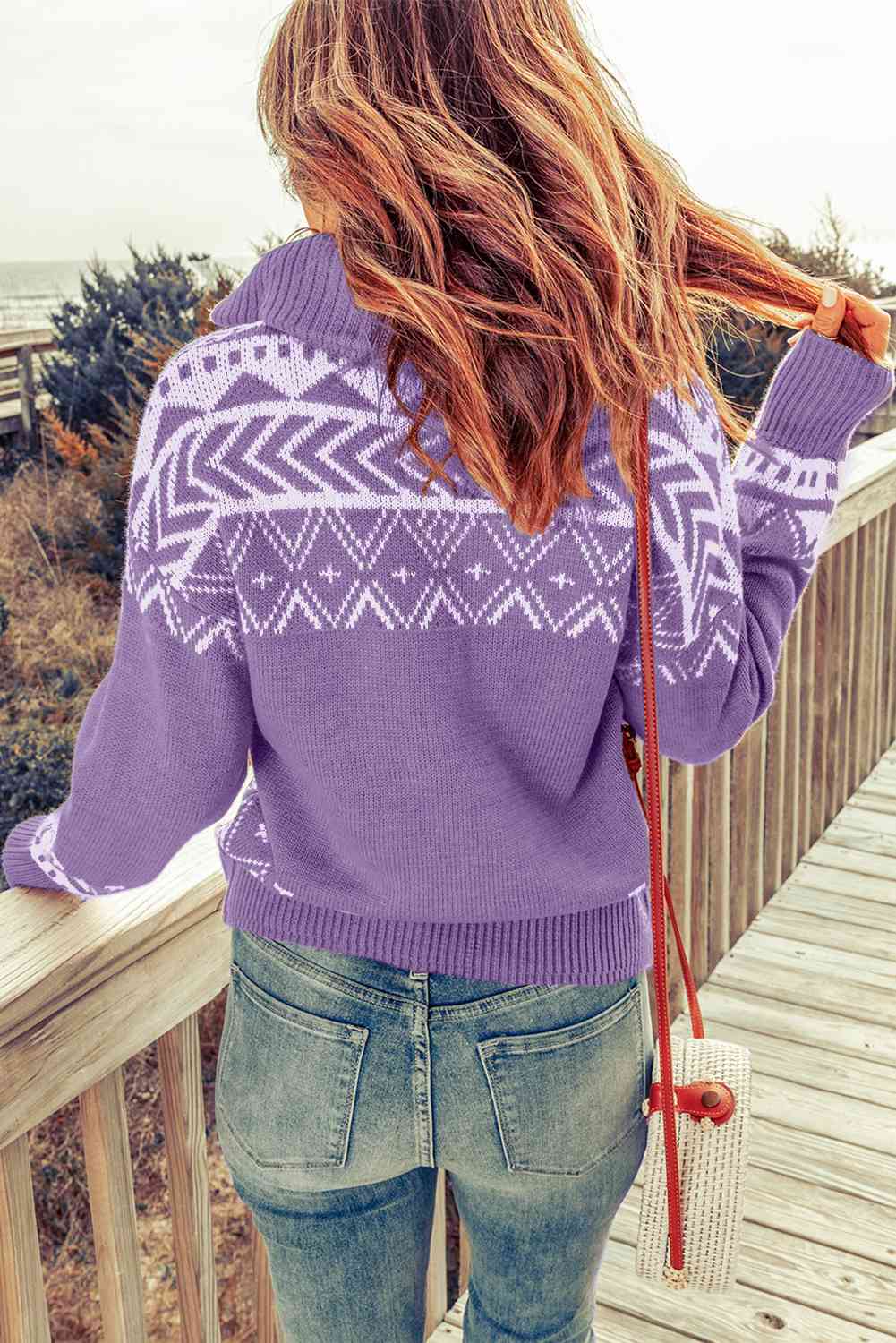 Aztec Zip-Up Pullover Sweater