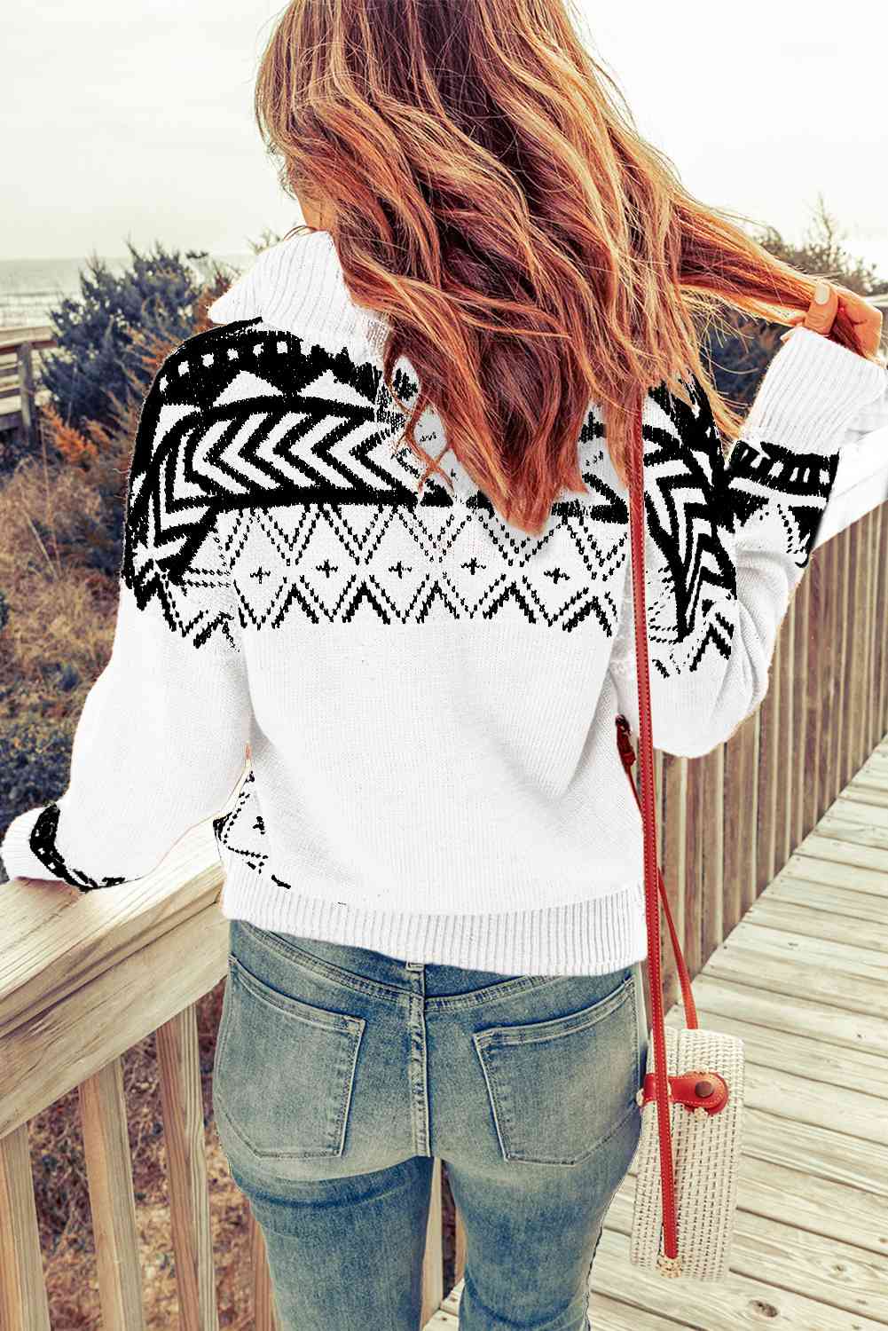 Aztec Zip-Up Pullover Sweater