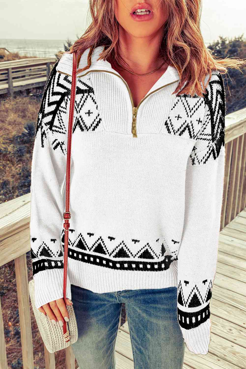 Aztec Zip-Up Pullover Sweater