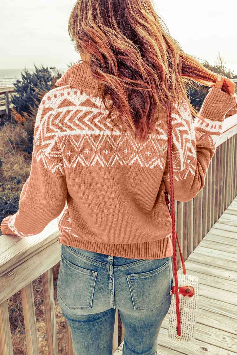 Aztec Zip-Up Pullover Sweater