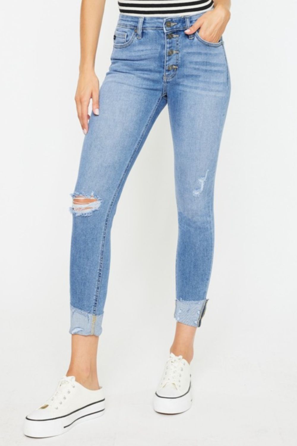 Kancan Distressed Button Fly Jeans