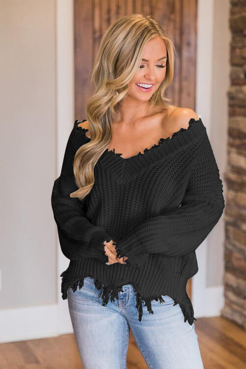 Frayed Hem Sweater