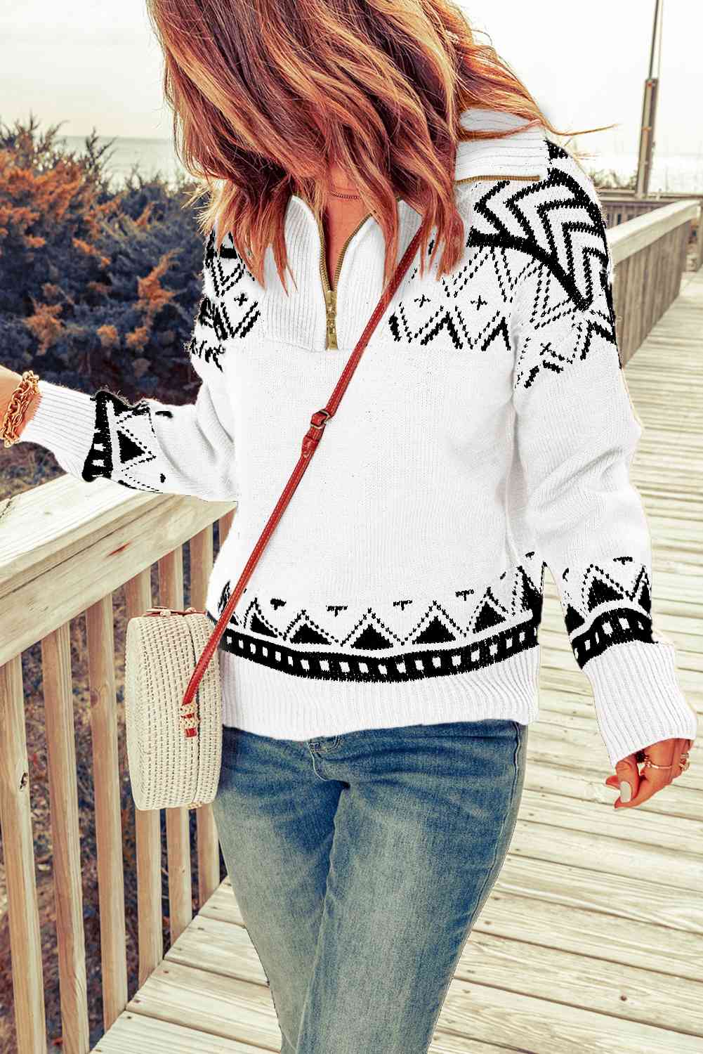 Aztec Zip-Up Pullover Sweater